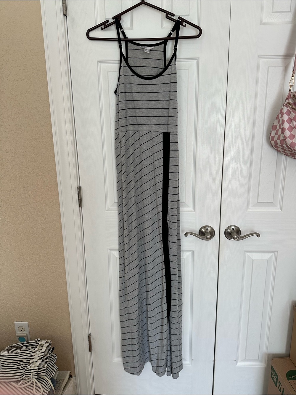 Volcom Gray Striped Maxi Dress with Black Accent